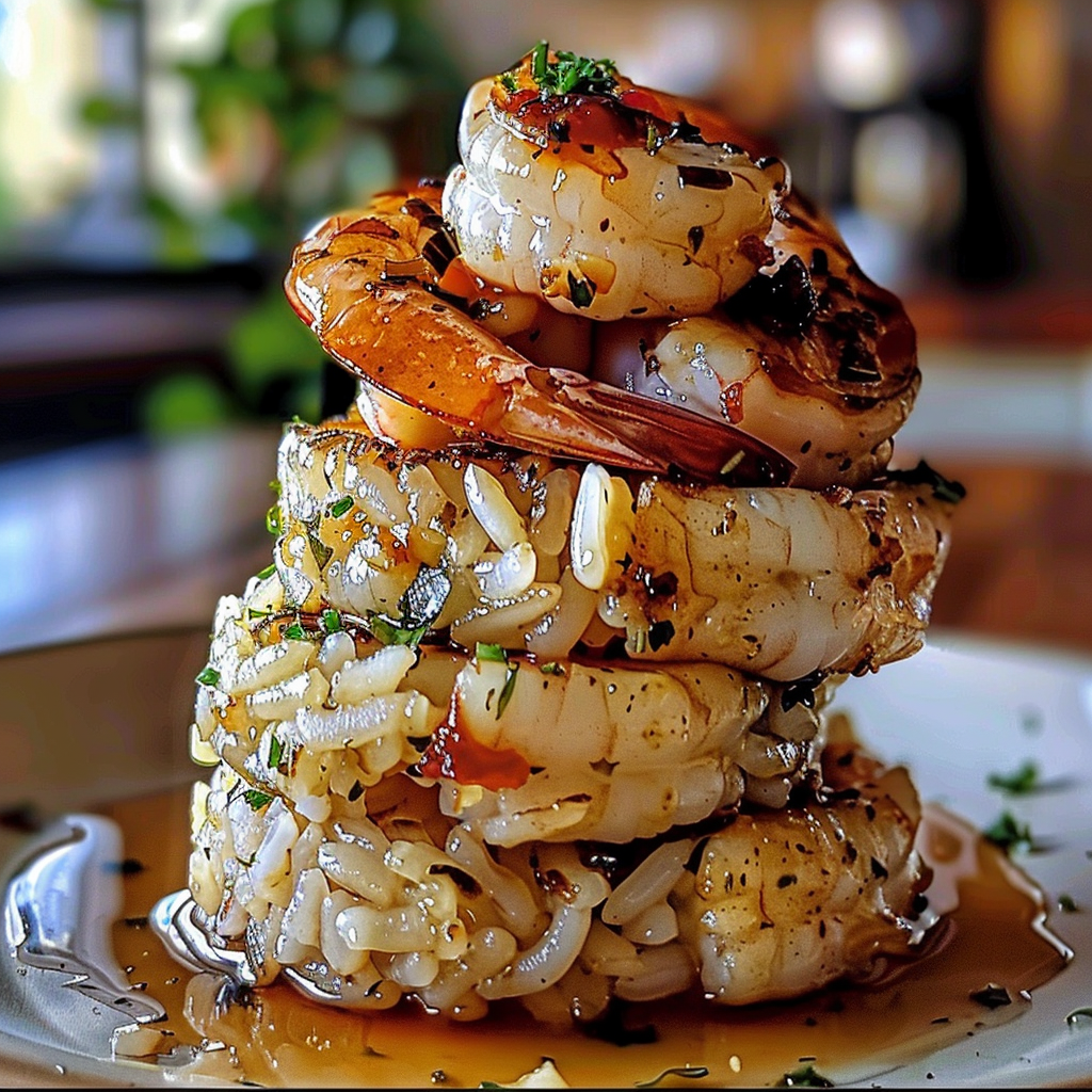 Garlic Butter Shrimp and Rice Stack