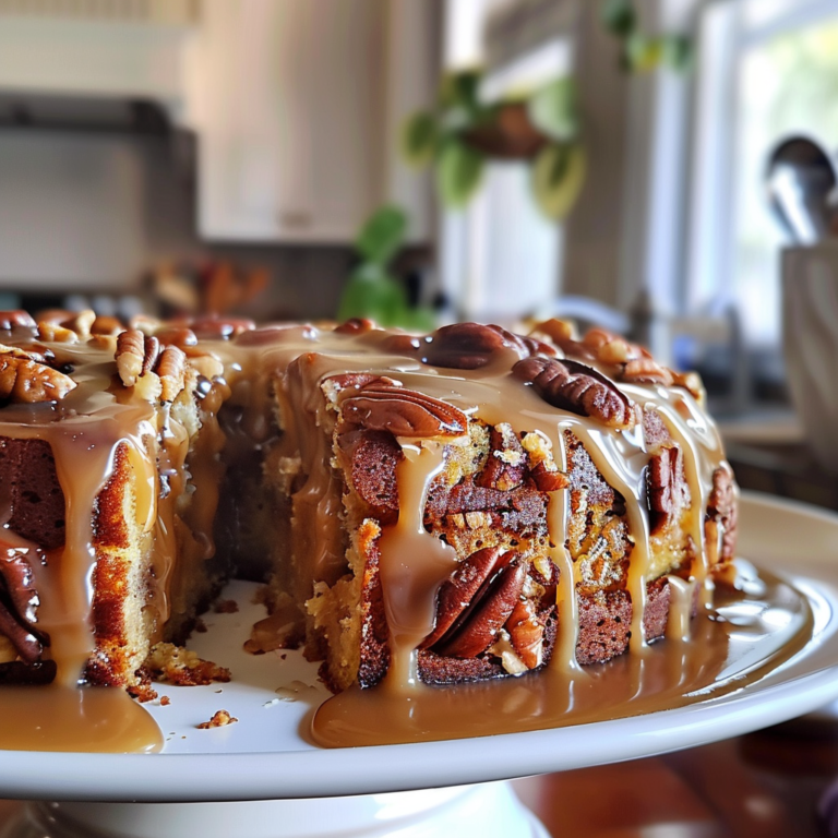 Apple Pecan Cake With Caramel Glaze