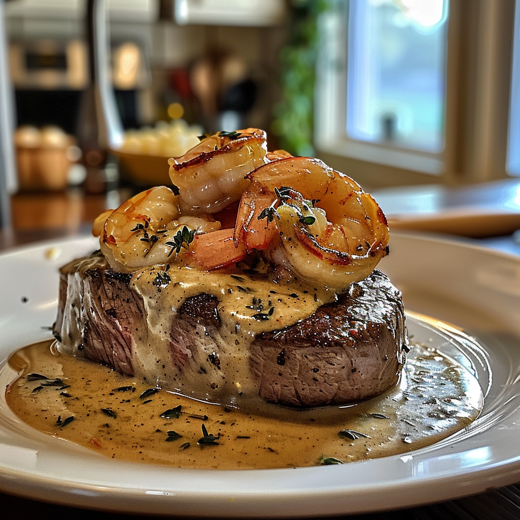 Steak with Creamy Cajun Shrimp Sauce