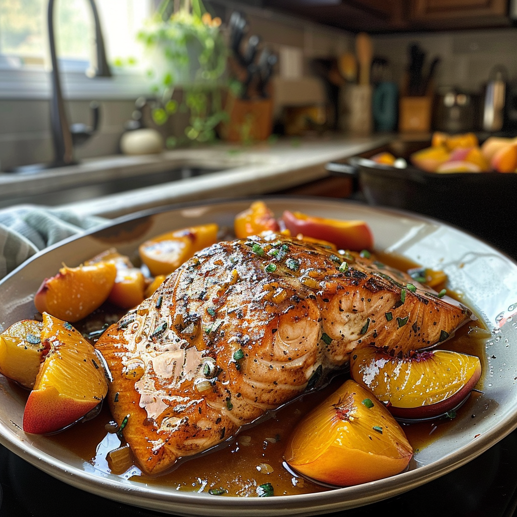 Bourbon Peach Roasted Salmon Dish