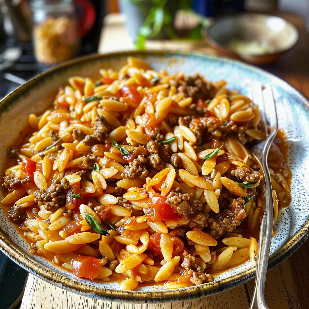 Ground Beef Orzo Dish
