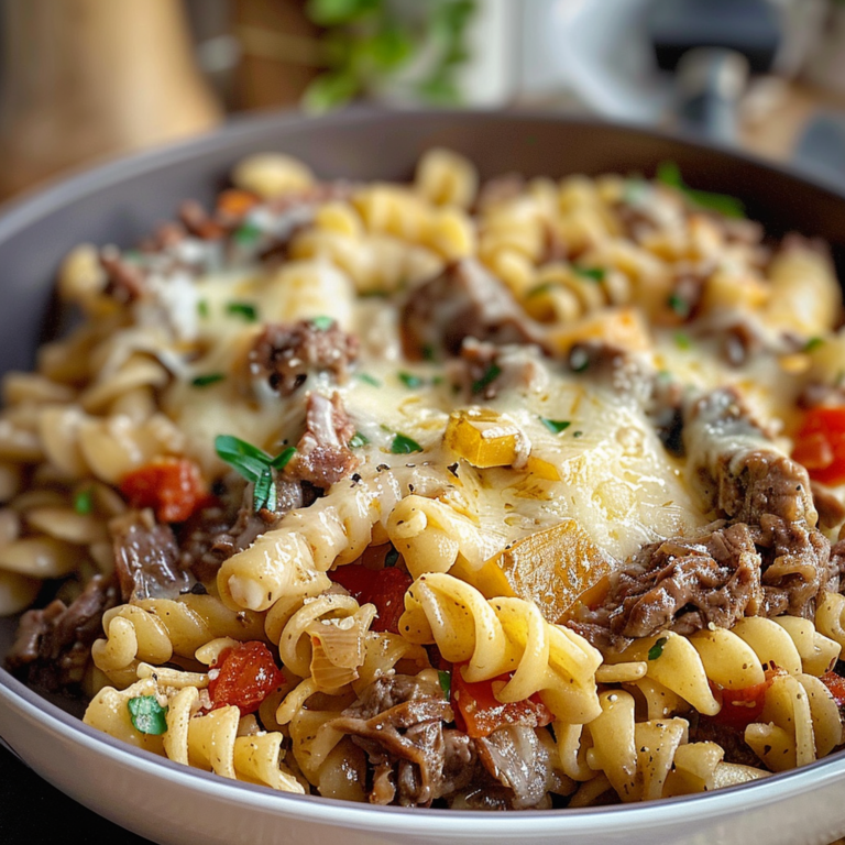 Philly Cheesesteak Pasta Dish