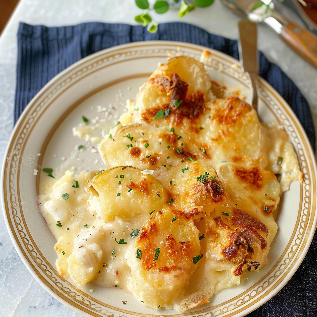 Roasted Garlic Potatoes au Gratin