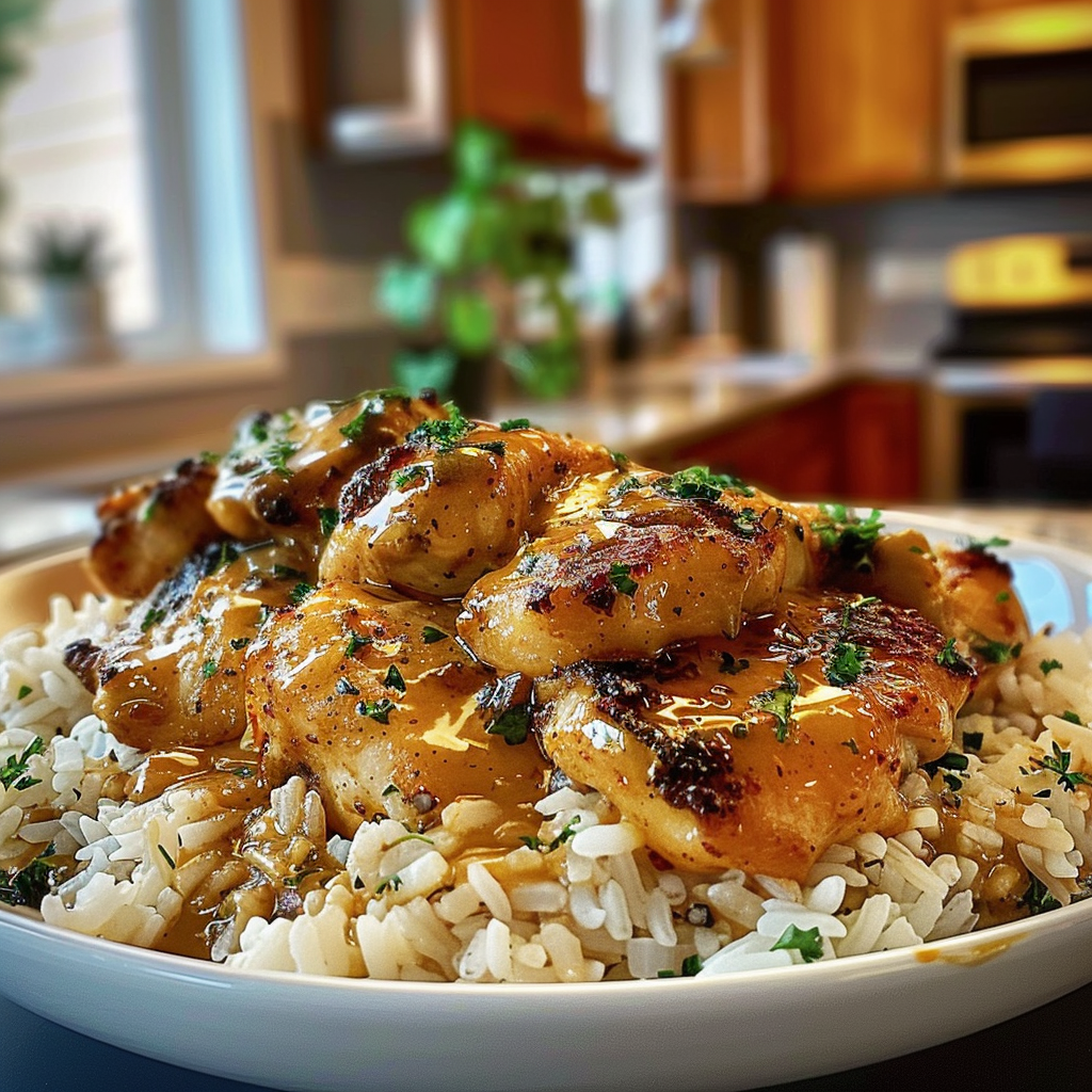 Smothered Chicken and Rice Dish