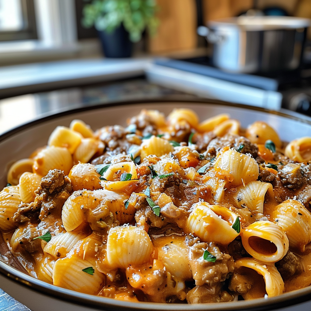 Creamy Beef and Shells Dish