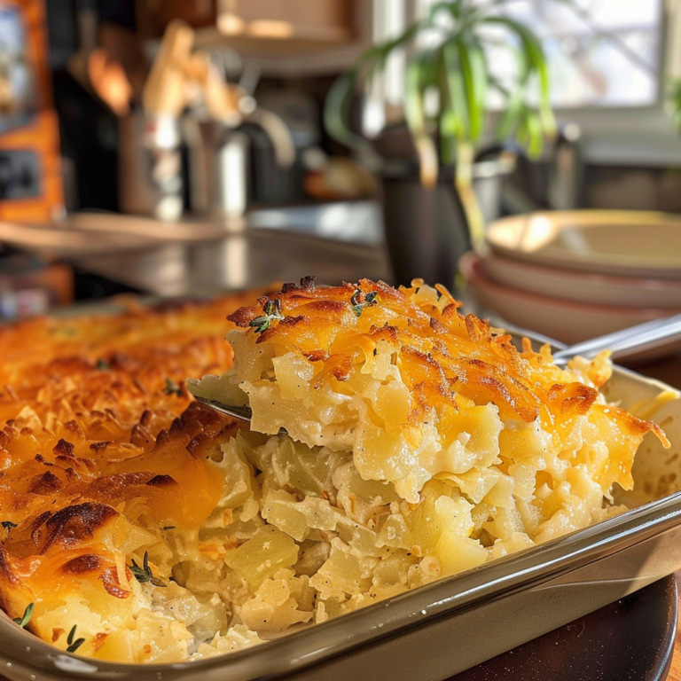 Cheesy Hashbrown Casserole Close-Up