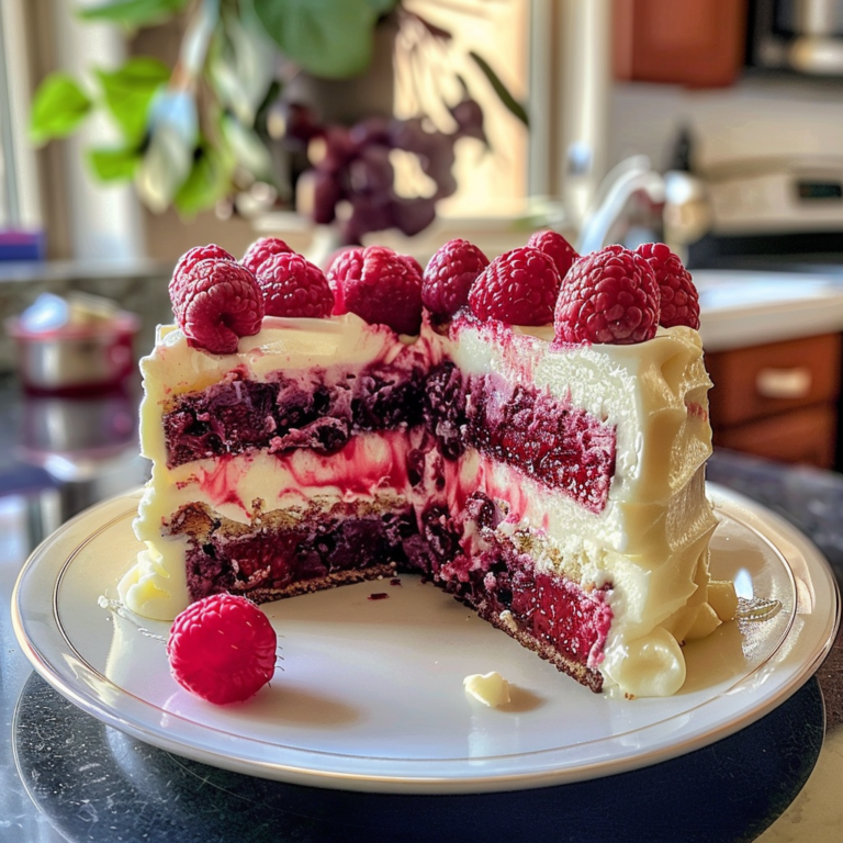 White Chocolate Raspberry Dream Cake Slice