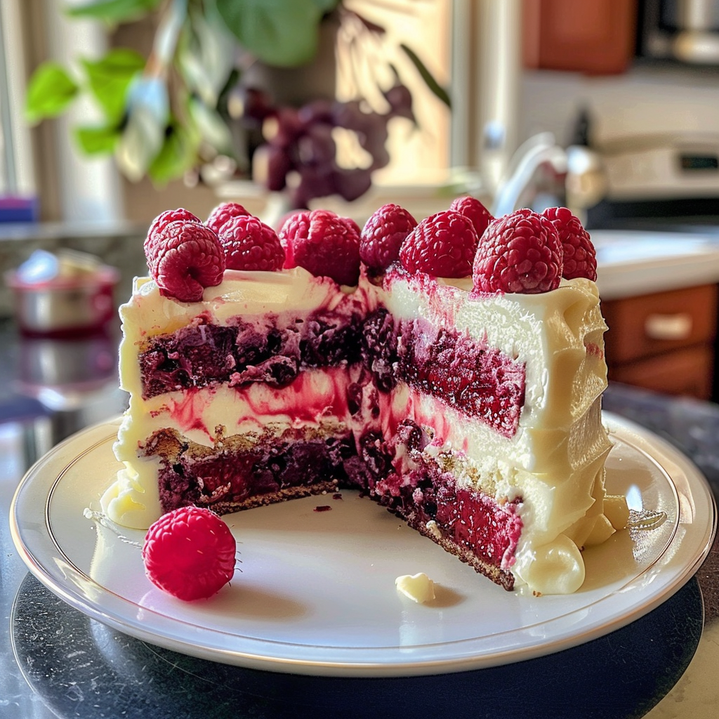 White Chocolate Raspberry Dream Cake Slice