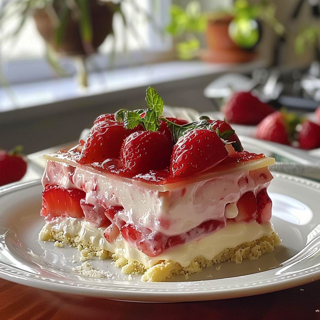 No-Bake Strawberry Jello Lasagna