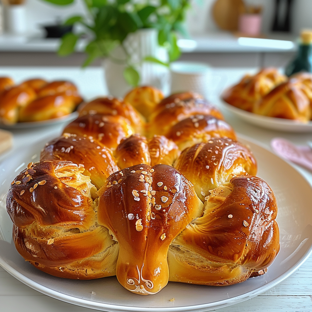 Greek Easter Bunny Bread Freshly Baked