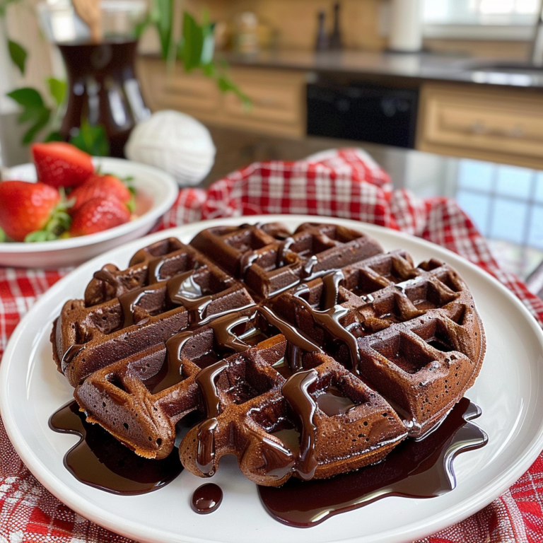 Chocolate Cake Mix Waffles on a Plate