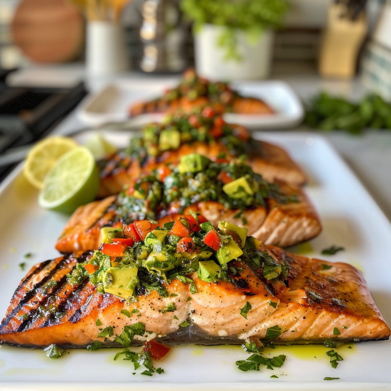 Grilled Salmon Avocado Chimichurri