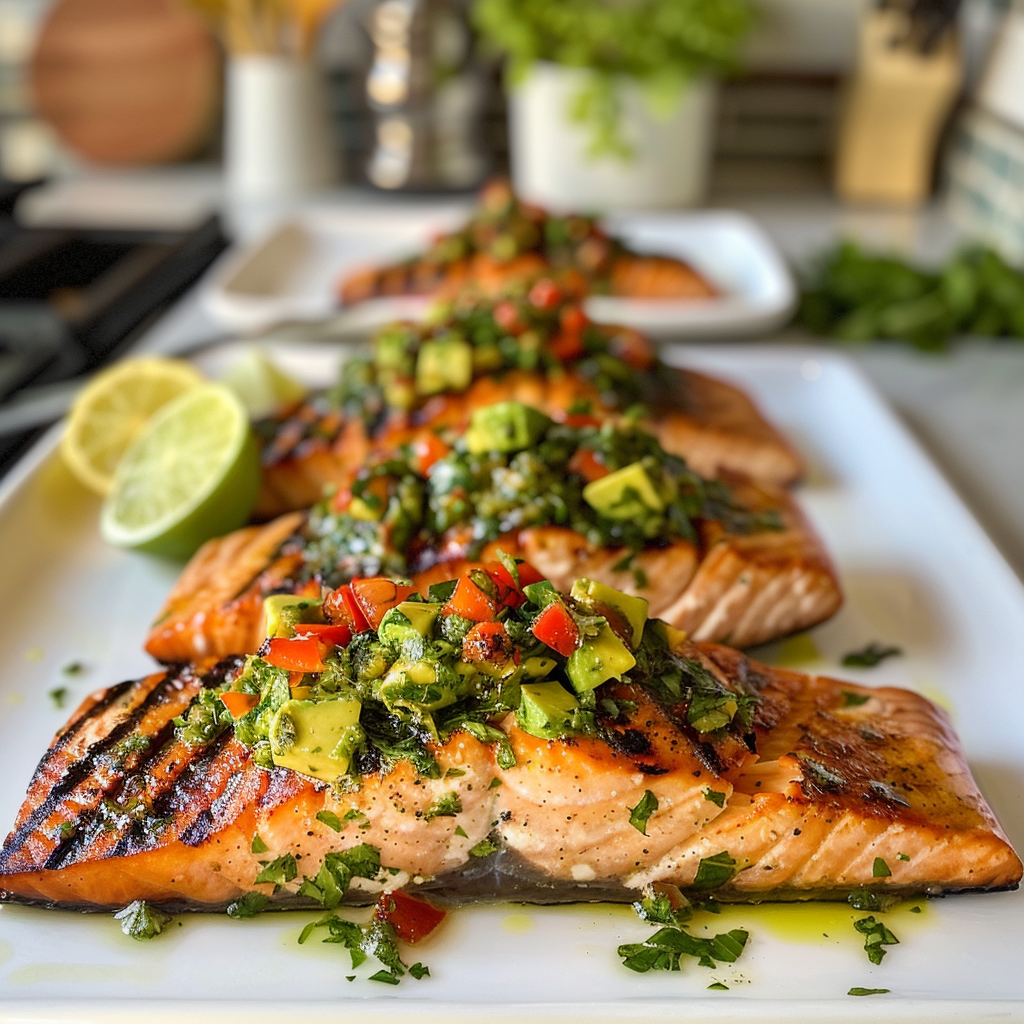 Grilled Salmon Avocado Chimichurri