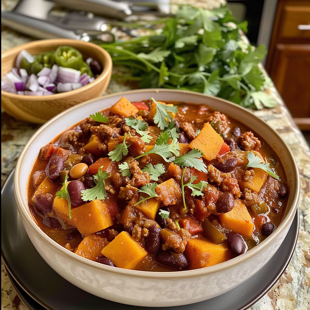 Chorizo Sweet Potato Chili in a Bowl