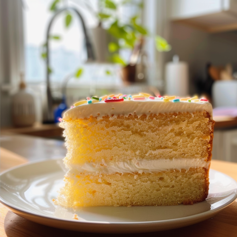 Vanilla Cake Slice on Plate