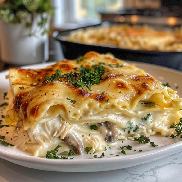 Cheesy Mushroom Chicken Alfredo Lasagna