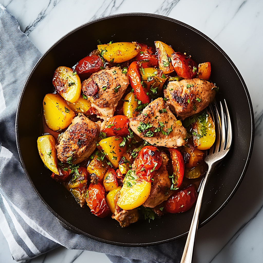 Skillet Roast Chicken with Peaches