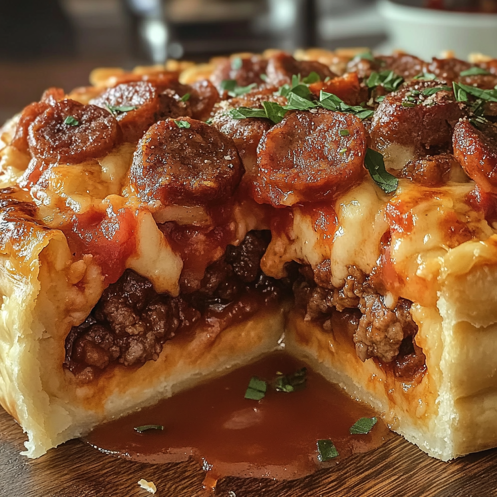 Deep Hamburger, Sausage & Pepperoni Pie Recipe
