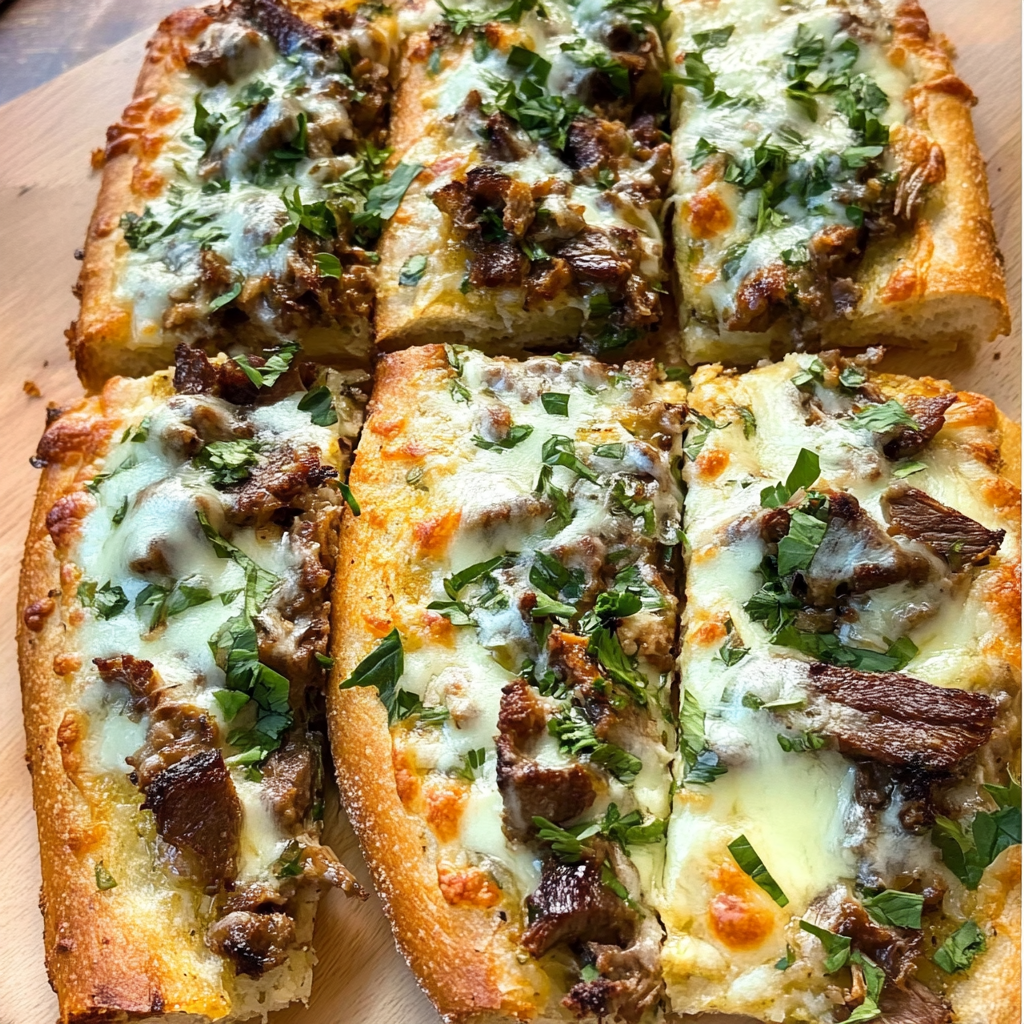 Delicious Philly Cheesesteak Garlic Bread Recipe