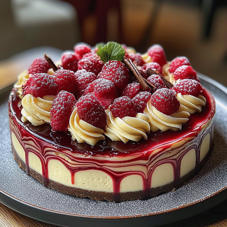 Elegant White Chocolate Raspberry Swirl Cheesecake