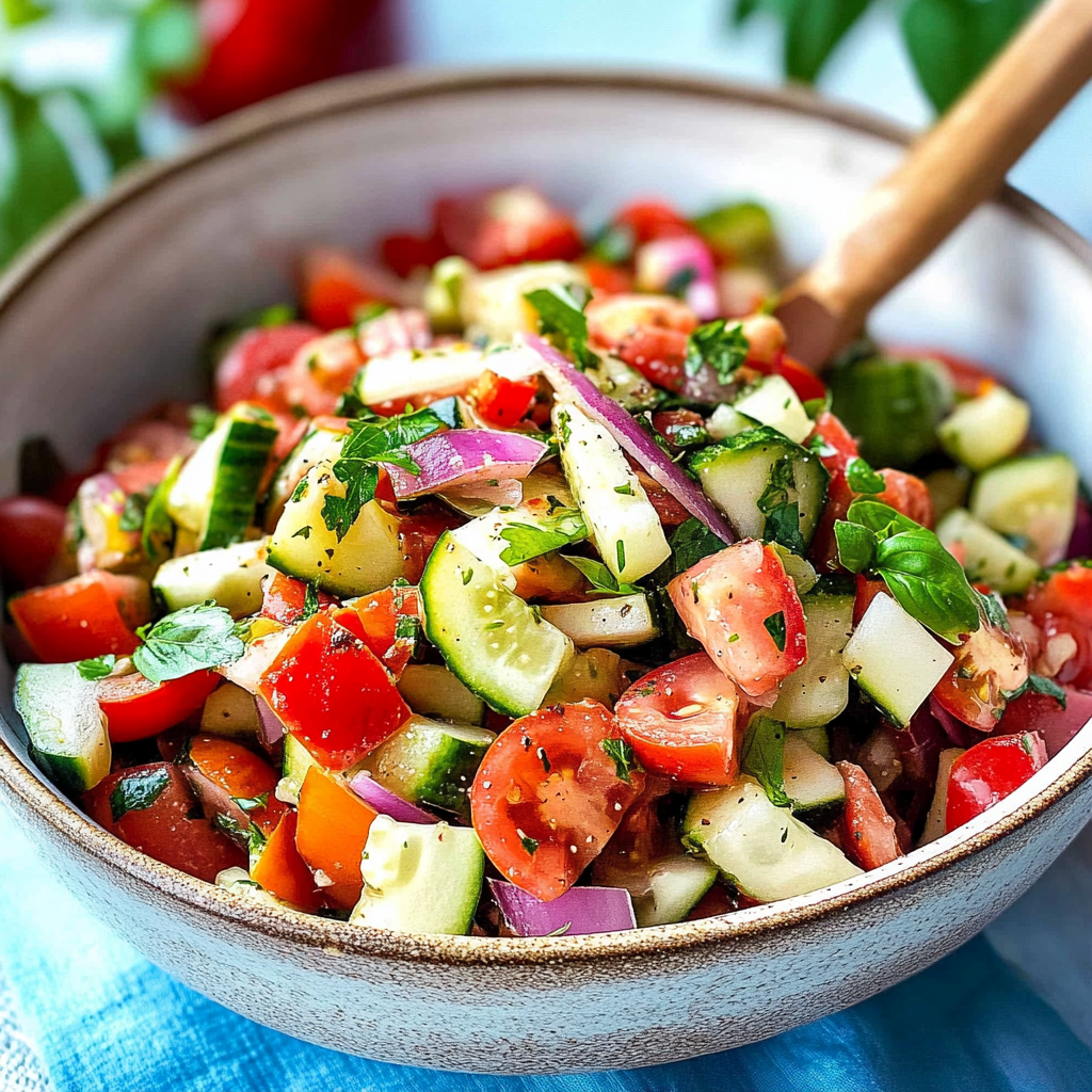 Mediterranean Salad with Cucumber, Tomato, Onion