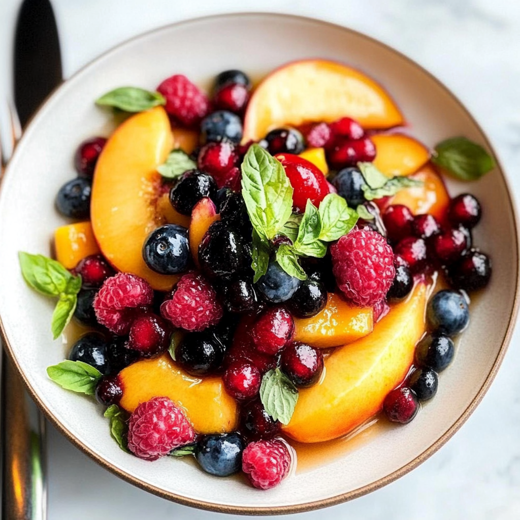 Honey Lime Basil Peach Fruit Salad