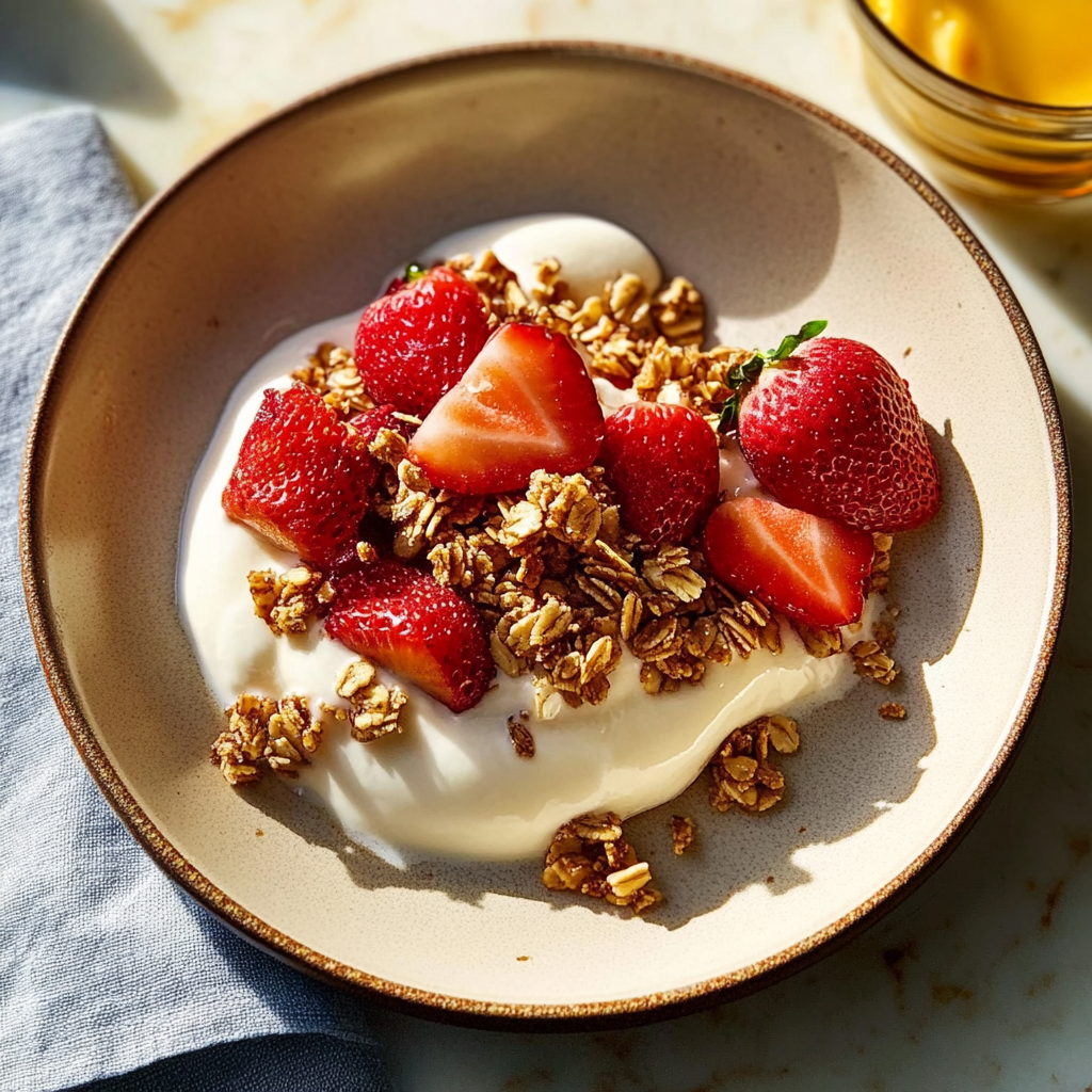 Yogurt With Strawberries & Almond-Buckwheat Groats