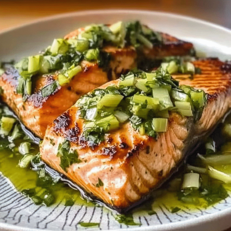 Miso Butter Salmon with Sizzled Scallion Salsa Verde