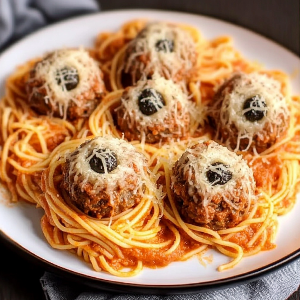 Spaghetti & Cheesy Monster Meatballs