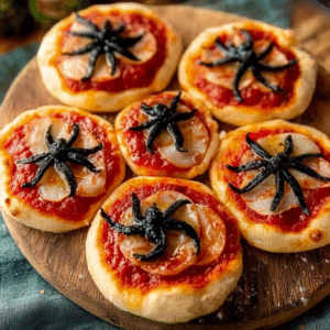 Mini Halloween Spider Pizzas