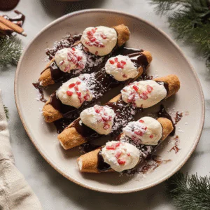 Candy Cane Crunch Peppermint Cheesecake Cannoli