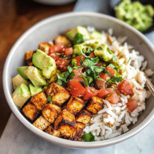 Baked Tofu Burrito Bowl Recipe