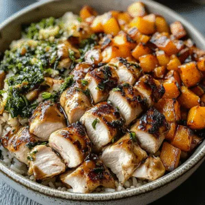 Maple Dijon Chicken & Sweet Potato Bowls